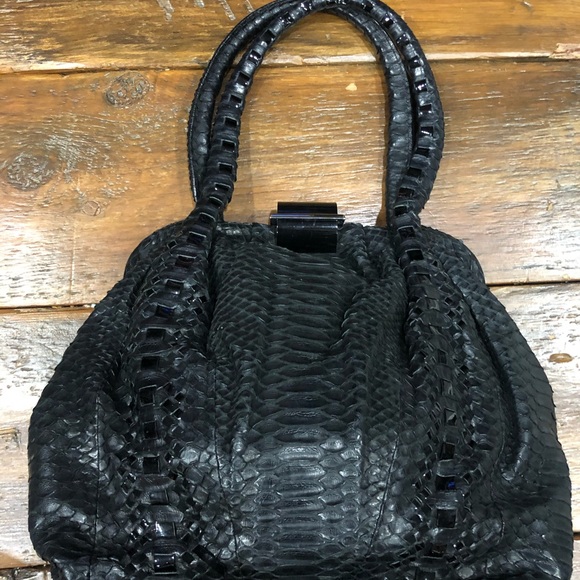 Salvatore Ferragamo Handbags - Salvatore Ferragamo Large Black Python Handbag